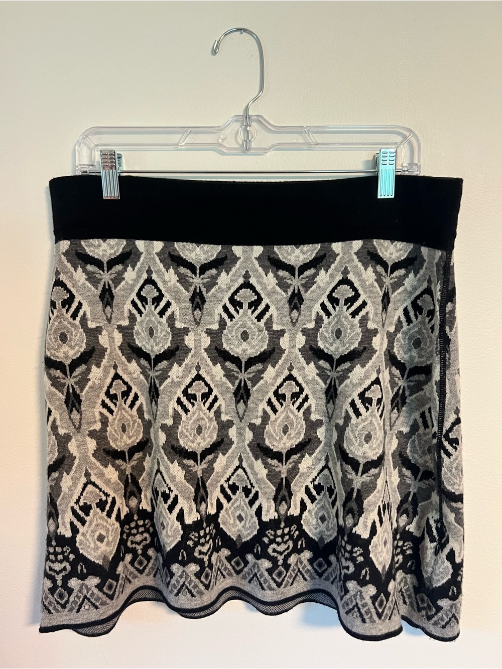 Title Nine Black and Gray Patterned Wool Skater Skirt